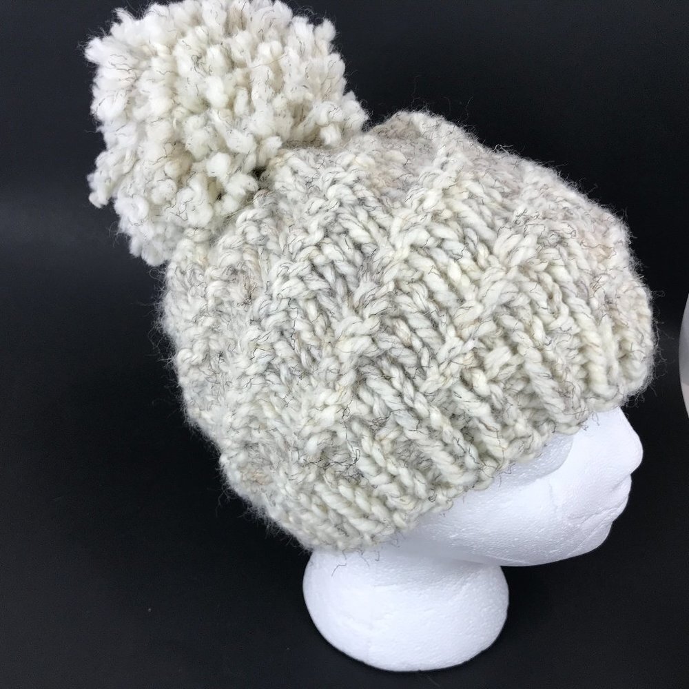 Hand knit/crochet wool blend Pom Pom Beanie hat